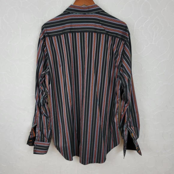Robert Graham Mens Shirt Size XL Black Orange Button Down Striped Flip Cuff - Picture 3 of 16